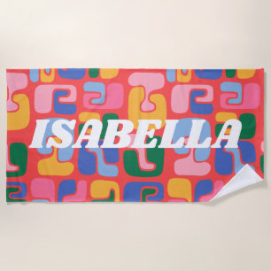 Bright Colourful Abstract Shapes Personalized Name Beach Towel