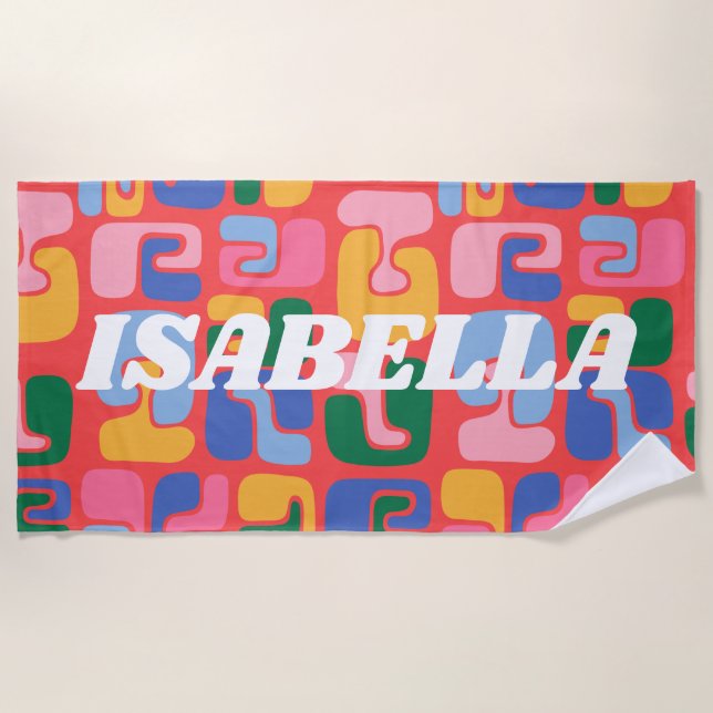Bright Colourful Abstract Shapes Personalized Name Beach Towel (Front)