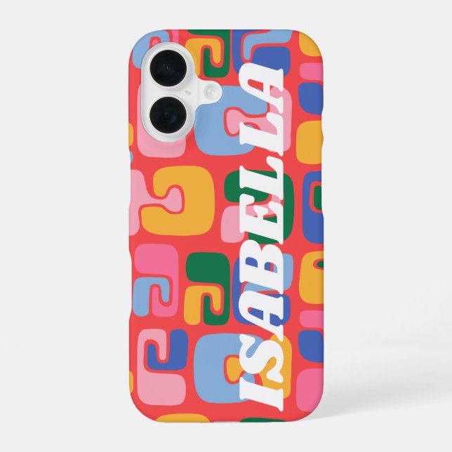 Bright Colourful Abstract Shapes Personalized Name iPhone 16 Case (Back)