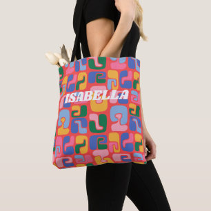 Bright Colourful Abstract Shapes Personalized Name Tote Bag