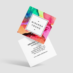Bright Colourful Abstract Watercolor Art White Square Business Card