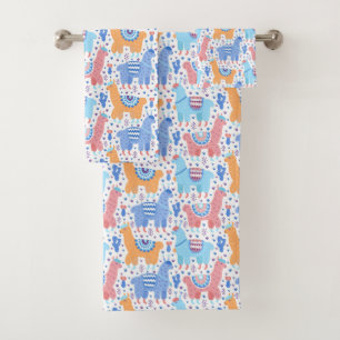 Bright Colourful Alpaca Pattern Bath Towel Set