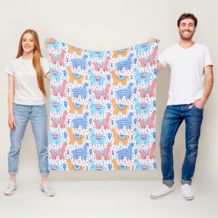 Bright Colourful Alpaca Pattern Fleece Blanket