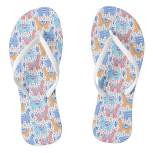 Bright Colourful Alpaca Pattern Flip Flops