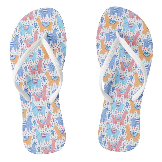 Bright Colourful Alpaca Pattern Flip Flops (Footbed)