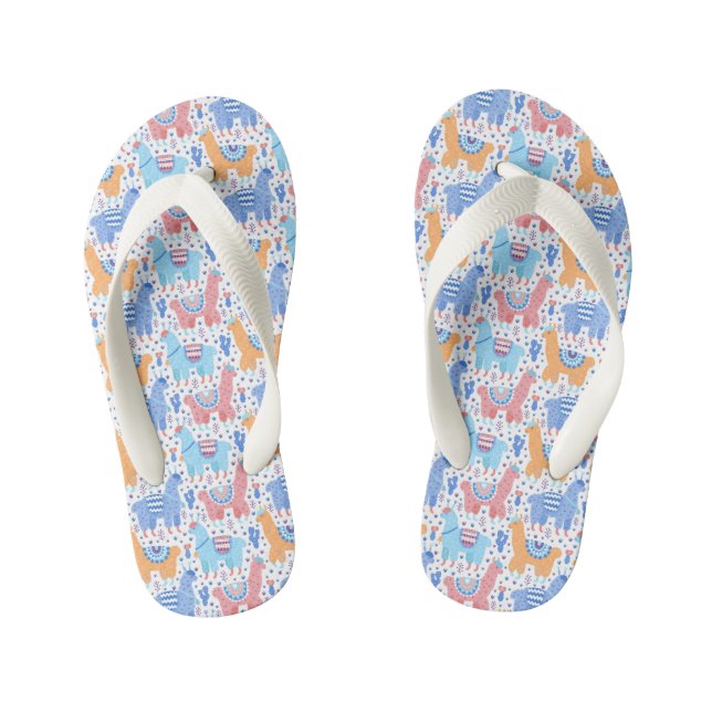 Bright Colourful Alpaca Pattern Kid's Flip Flops (Footbed)