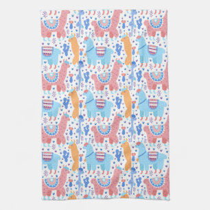 Bright Colourful Alpaca Pattern Kitchen Towel