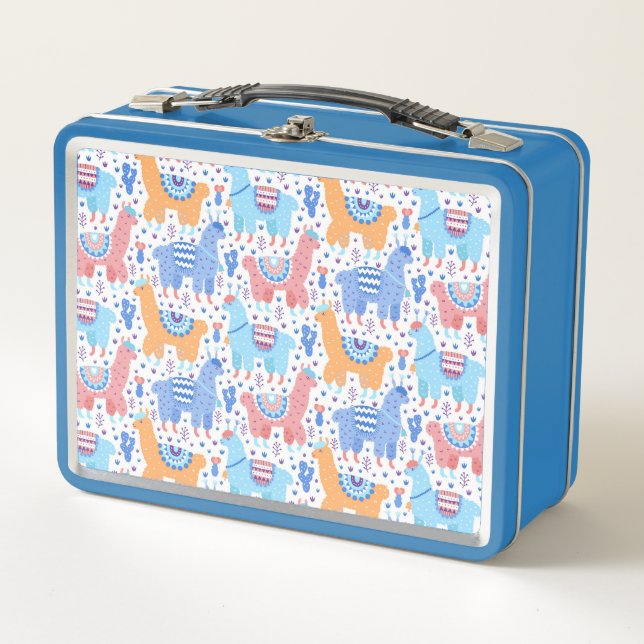 Bright Colourful Alpaca Pattern Metal Lunch Box (Front)