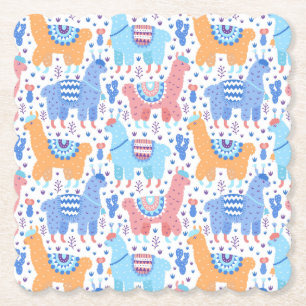 Bright Colourful Alpaca Pattern Paper Coaster