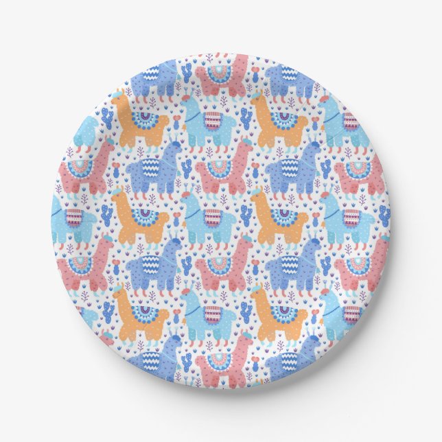Bright Colourful Alpaca Pattern Paper Plate (Front)