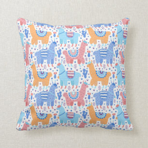 Bright Colourful Alpaca Pattern Throw Pillow