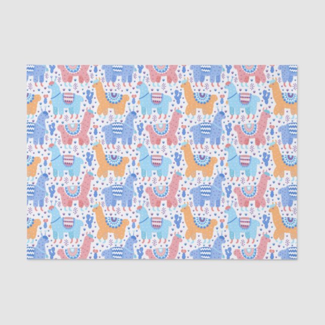 Bright Colourful Alpaca Pattern Tissue Paper (Front)