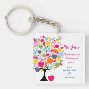 Bright colourful apple tree helping us grow keychain