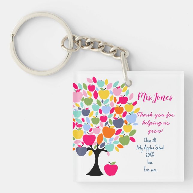 Bright colourful apple tree helping us grow keychain (Front)
