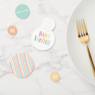 Bright colourful baby shower decor confetti