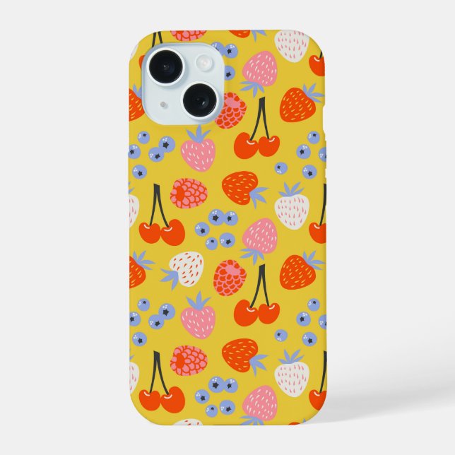 Bright Colourful Berry Fruit Pattern iPhone 15 Case (Back)