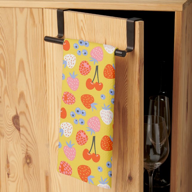 Bright Colourful Berry Fruit Pattern Kitchen Towel (Thirds Fold)