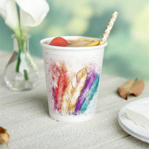 Bright Colourful Bird Feathers Colour splash Red Paper Cups