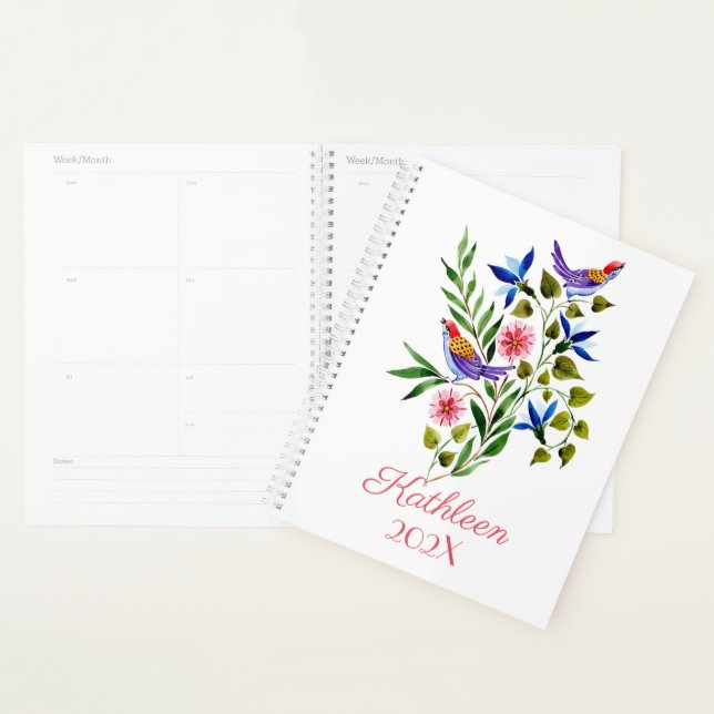 Bright Colourful Birds and Flowers Watercolor  Planner (Display)