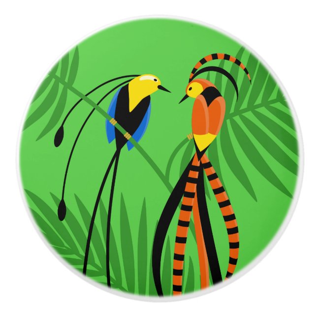 Bright Colourful Birds of Paradise Ceramic Knob (Front)