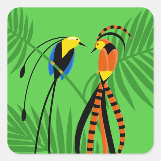 Bright Colourful Birds of Paradise Square Sticker (Front)