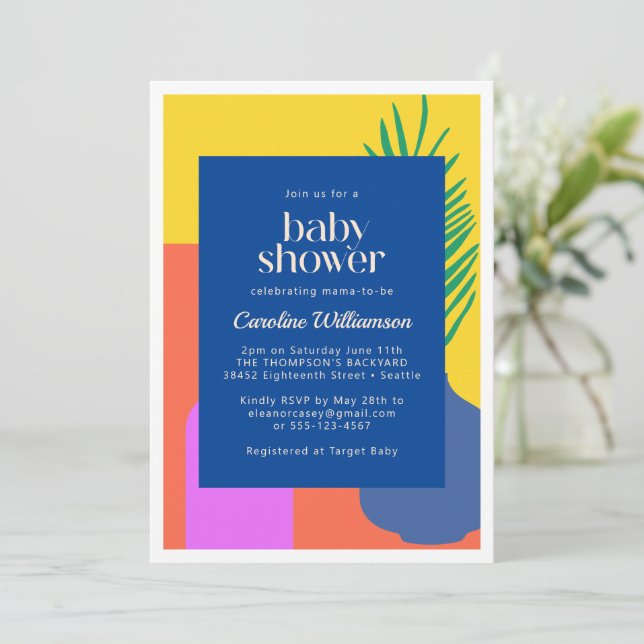 Bright Colourful Boho Botanical Art Baby Shower Invitation (Standing Front)