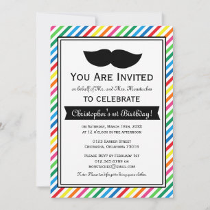 Bright Colourful Boy Moustache Birthday Party Invitation