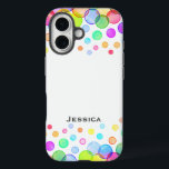 Bright Colourful Bubbles Personalised White iPhone 16 Case<br><div class="desc">Modern colourful bubbles design on personalised case,  choose your background colour or leave as white.</div>
