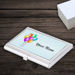 Bright Colourful Bunch of Balloons Streamers Business Card Holder<br><div class="desc">This silver business card case is light blue with a bunch of bright colourful balloons in yellow,  orange,  blue,  green,  purple,  and pink witch hanging matching streamers.  Customize your name with the template.</div>