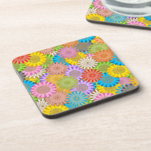 Bright Colourful Busy Chaotic Hippy Flower Pattern Coaster