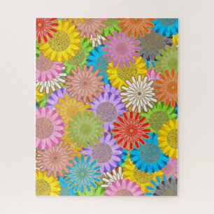 Bright Colourful Busy Chaotic Hippy Flower Pattern Jigsaw Puzzle