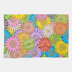 Bright Colourful Busy Chaotic Hippy Flower Pattern Kitchen Towel