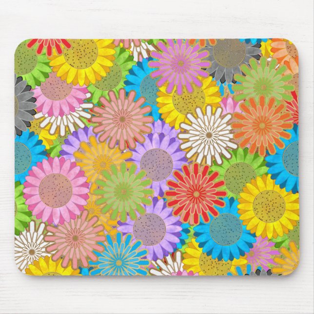 Bright Colourful Busy Chaotic Hippy Flower Pattern Mouse Pad (Front)