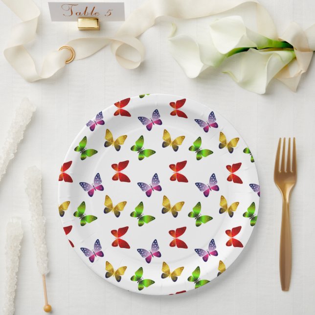 Bright Colourful Butterflies Paper Plate (Wedding)