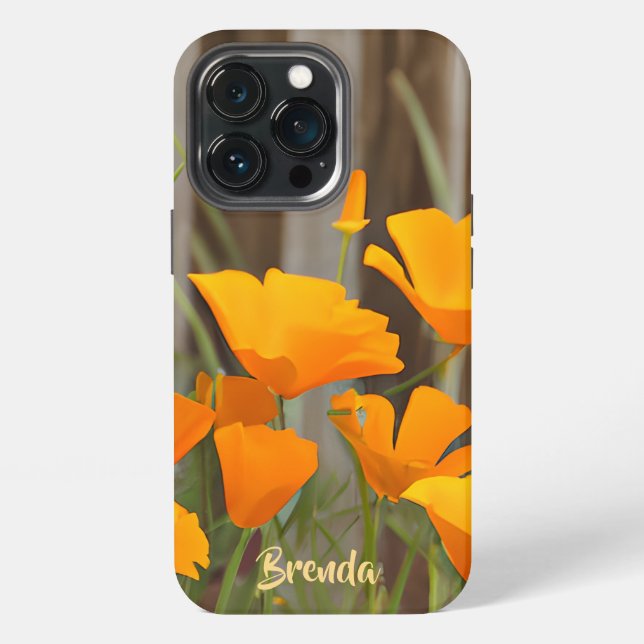 Bright Colourful California Poppies Personalized iPhone Case (Back)