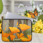 Bright Colourful California Poppies Personalized Laptop Sleeve<br><div class="desc">Style your laptop with this beautiful laptop sleeve featuring a bright, bold California poppies floral pattern. Add your custom text to the bottom edge to personalize your laptop sleeve. You can add your name, initials, or any other info that you’d like to include. This colourful California poppies laptop sleeve is...</div>