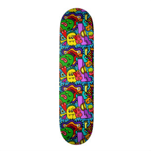 Bright Colourful Cartoon Monsters Skateboard