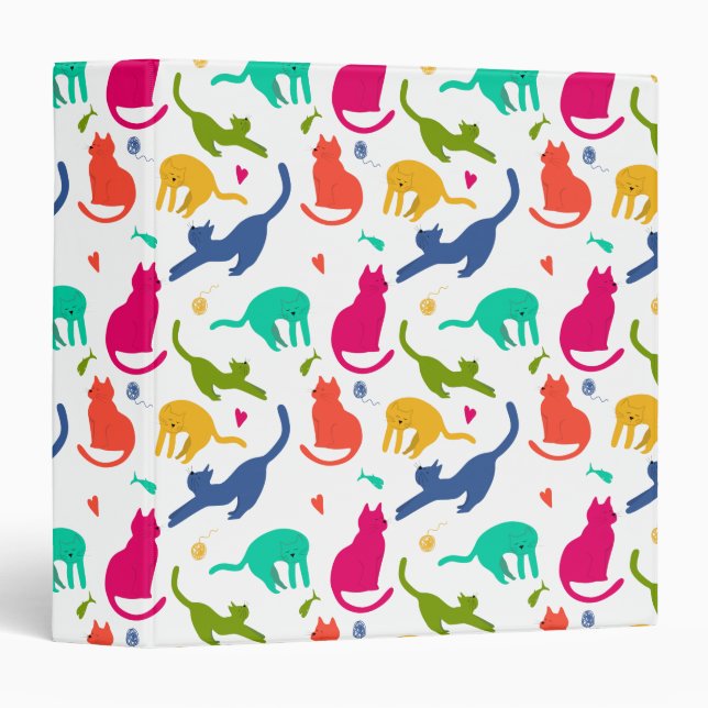 Bright Colourful Cat and Yarn Pattern Binder (Front/Spine)