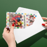 Bright Colourful Chequerboard 2 Photo Skinny Holiday Card<br><div class="desc">Cheerful and bright, this chequerboard patterned skinny vertical holiday card features two photos and easy to customize text. The backer continues the pattern and has lots of room for a longer update message for sending to friends and family. Use the blue Edit Design button for even more design control: change...</div>