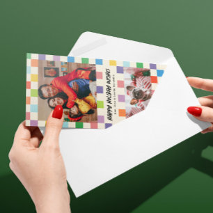 Bright Colourful Chequerboard 2 Photo Skinny Holiday Card