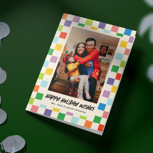 Bright Colourful Chequerboard Folded Photo Holiday Card