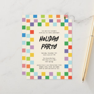Bright Colourful Chequerboard Holiday Party Postcard
