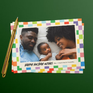 Bright Colourful Chequerboard Landscape Photo Holiday Card