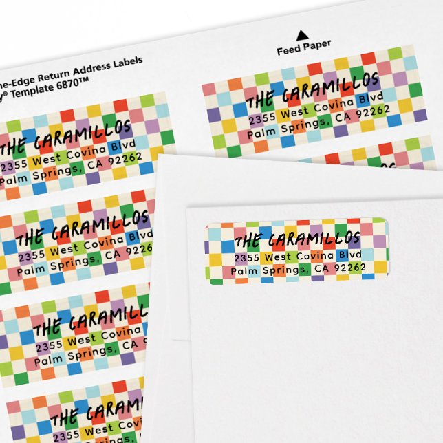 Bright Colourful Chequerboard Return Address (rainbow colors checkerboard pattern skater style personalized return address labels)