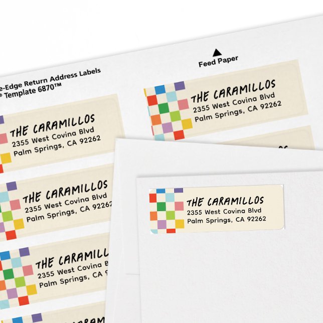 Bright Colourful Chequerboard Return Address (rainbow colors checkerboard accent graphic skater style personalized return address labels)