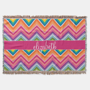 Bright Colourful Chevron Pattern Script Name Throw Blanket