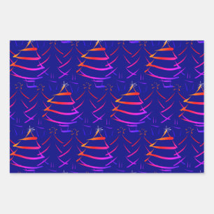 Bright Colourful Christmas Tree Star Snowflake Nav Wrapping Paper Sheet