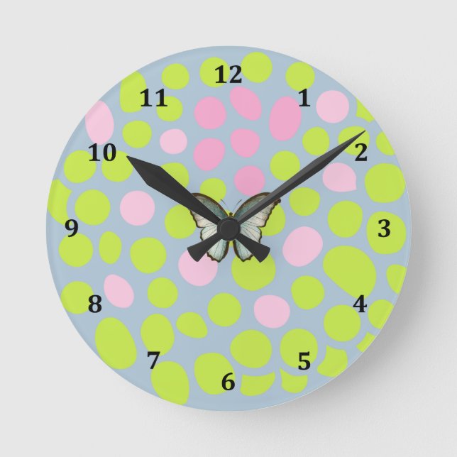 Bright Colourful Clock in Pink & Lime Green Dots (Front)