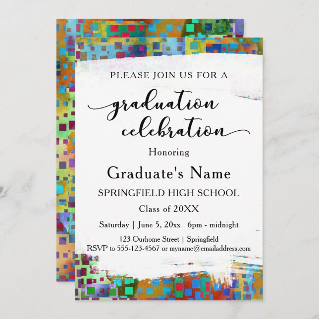 Bright Colourful Confetti Graduation Party Invitation (Front/Back)