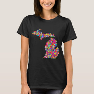 Bright Colourful Cool Heart-Filled Map of Michigan T-Shirt